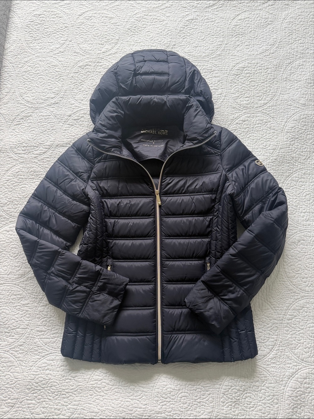 Michael Kors Quilted Navy Hooded Puffer Coat